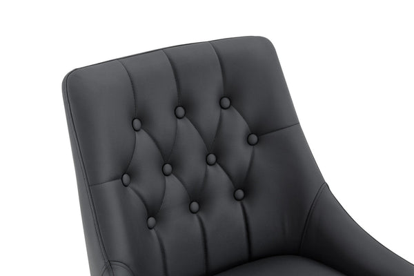 English Elm Leather Faux Upholstered Dining Chair Set Diamond Tufted Gold Legs Cafe Office Black W3493P462034