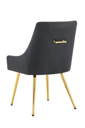 English Elm Leather Faux Upholstered Dining Chair Set Diamond Tufted Gold Legs Cafe Office Black W3493P462034