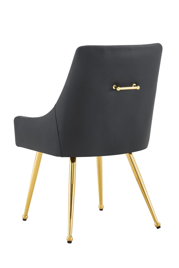 English Elm Leather Faux Upholstered Dining Chair Set Diamond Tufted Gold Legs Cafe Office Black W3493P462034