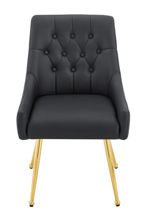 English Elm Leather Faux Upholstered Dining Chair Set Diamond Tufted Gold Legs Cafe Office Black W3493P462034