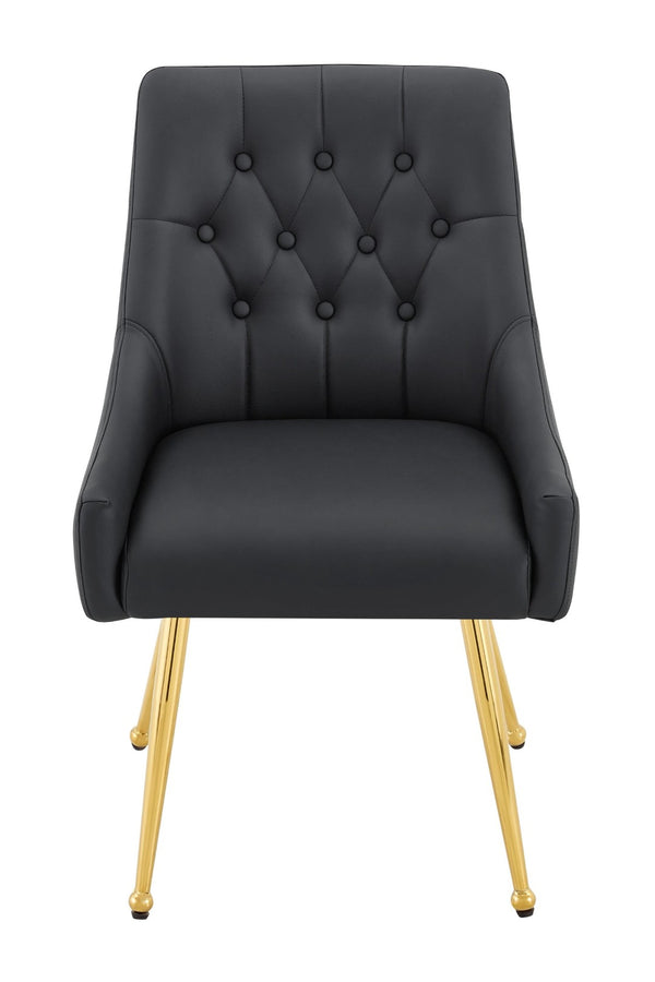 English Elm Leather Faux Upholstered Dining Chair Set Diamond Tufted Gold Legs Cafe Office Black W3493P462034