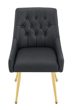 English Elm Leather Faux Upholstered Dining Chair Set Diamond Tufted Gold Legs Cafe Office Black W3493P462034