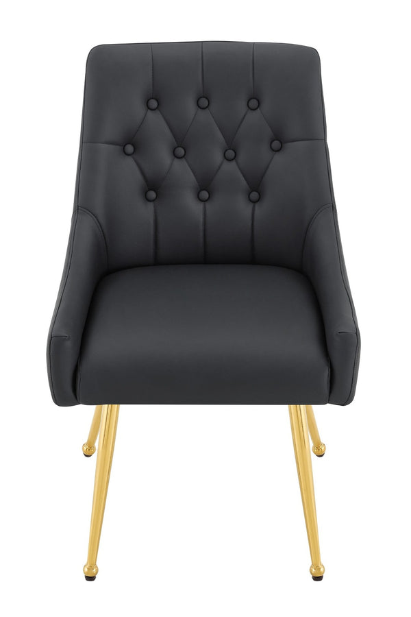 English Elm Leather Faux Upholstered Dining Chair Set Diamond Tufted Gold Legs Cafe Office Black W3493P462034