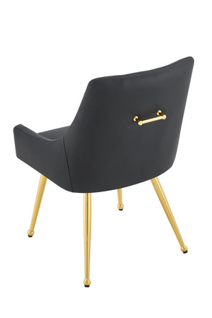 English Elm Leather Faux Upholstered Dining Chair Set Diamond Tufted Gold Legs Cafe Office Black W3493P462034