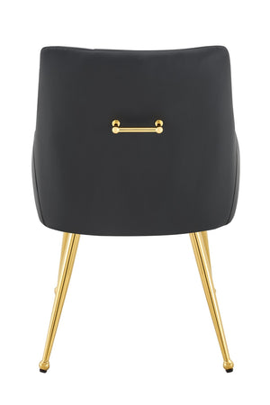 English Elm Leather Faux Upholstered Dining Chair Set Diamond Tufted Gold Legs Cafe Office Black W3493P462034