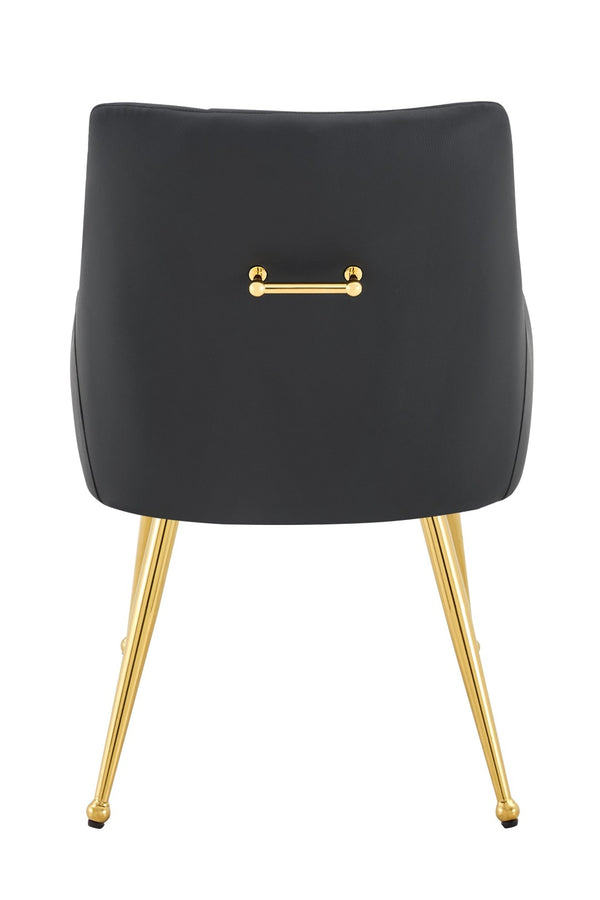 English Elm Leather Faux Upholstered Dining Chair Set Diamond Tufted Gold Legs Cafe Office Black W3493P462034