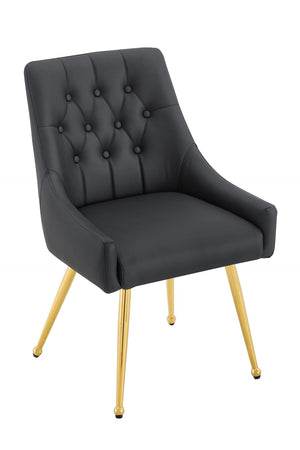 English Elm Leather Faux Upholstered Dining Chair Set Diamond Tufted Gold Legs Cafe Office Black W3493P462034