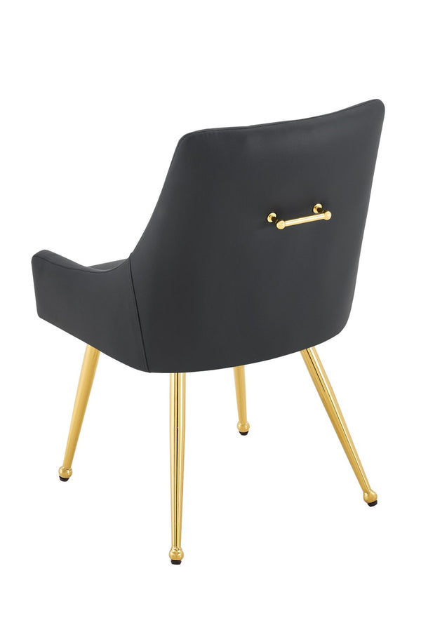 English Elm Leather Faux Upholstered Dining Chair Set Diamond Tufted Gold Legs Cafe Office Black W3493P462034