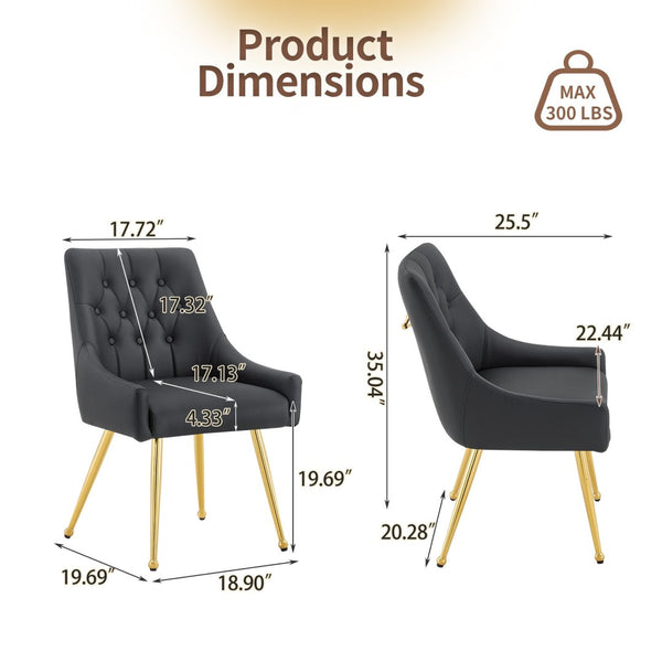 English Elm Leather Faux Upholstered Dining Chair Set Diamond Tufted Gold Legs Cafe Office Black W3493P462034