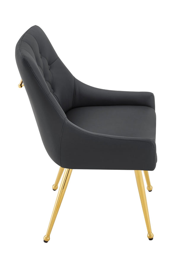 English Elm Leather Faux Upholstered Dining Chair Set Diamond Tufted Gold Legs Cafe Office Black W3493P462034