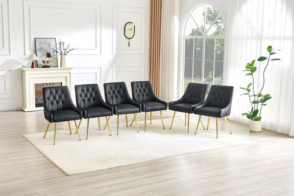 English Elm Leather Faux Upholstered Dining Chair Set Diamond Tufted Gold Legs Cafe Office Black W3493P462034