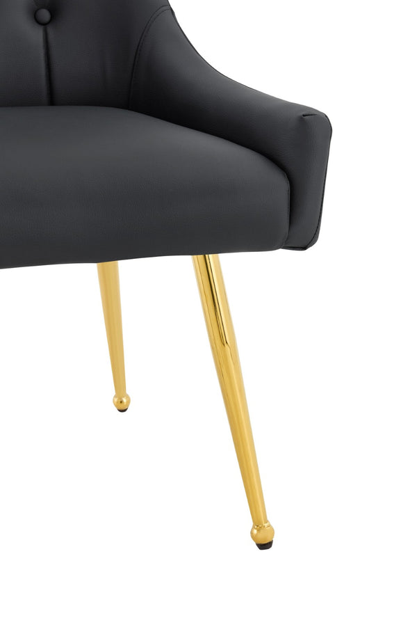 English Elm Leather Faux Upholstered Dining Chair Set Diamond Tufted Gold Legs Cafe Office Black W3493P462034