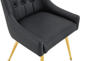 English Elm Leather Faux Upholstered Dining Chair Set Diamond Tufted Gold Legs Cafe Office Black W3493P462034