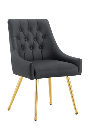 English Elm Leather Faux Upholstered Dining Chair Set Diamond Tufted Gold Legs Cafe Office Black W3493P462034
