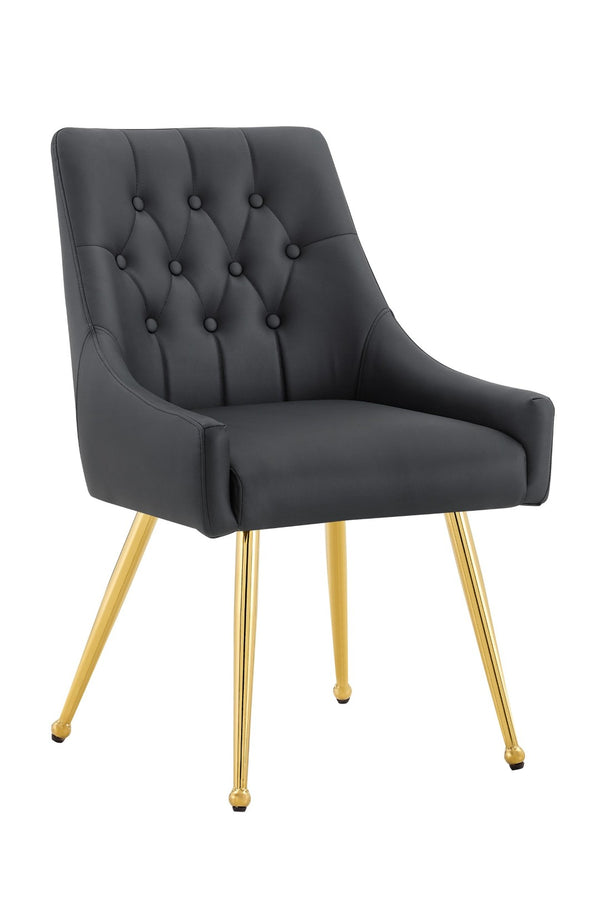 English Elm Leather Faux Upholstered Dining Chair Set Diamond Tufted Gold Legs Cafe Office Black W3493P462034