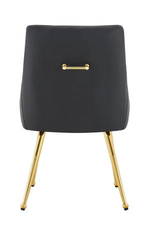 English Elm Leather Faux Upholstered Dining Chair Set Diamond Tufted Gold Legs Cafe Office Black W3493P462034