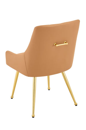 English Elm Leather Diamond Tufted Dining Chair Set with Gold Legs and Integrated Back Handle W3493P462035