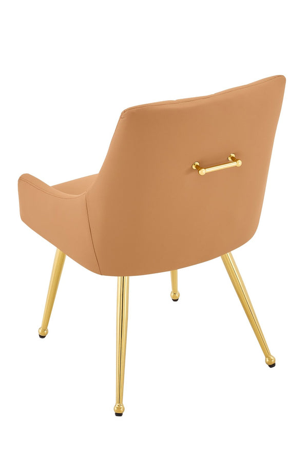 English Elm Leather Diamond Tufted Dining Chair Set with Gold Legs and Integrated Back Handle W3493P462035