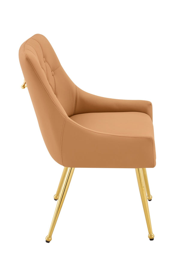 English Elm Leather Diamond Tufted Dining Chair Set with Gold Legs and Integrated Back Handle W3493P462035