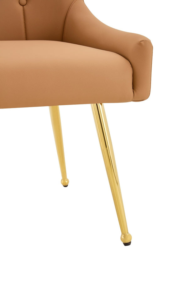 English Elm Leather Diamond Tufted Dining Chair Set with Gold Legs and Integrated Back Handle W3493P462035