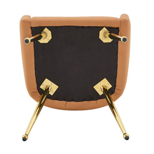 English Elm Leather Diamond Tufted Dining Chair Set with Gold Legs and Integrated Back Handle W3493P462035
