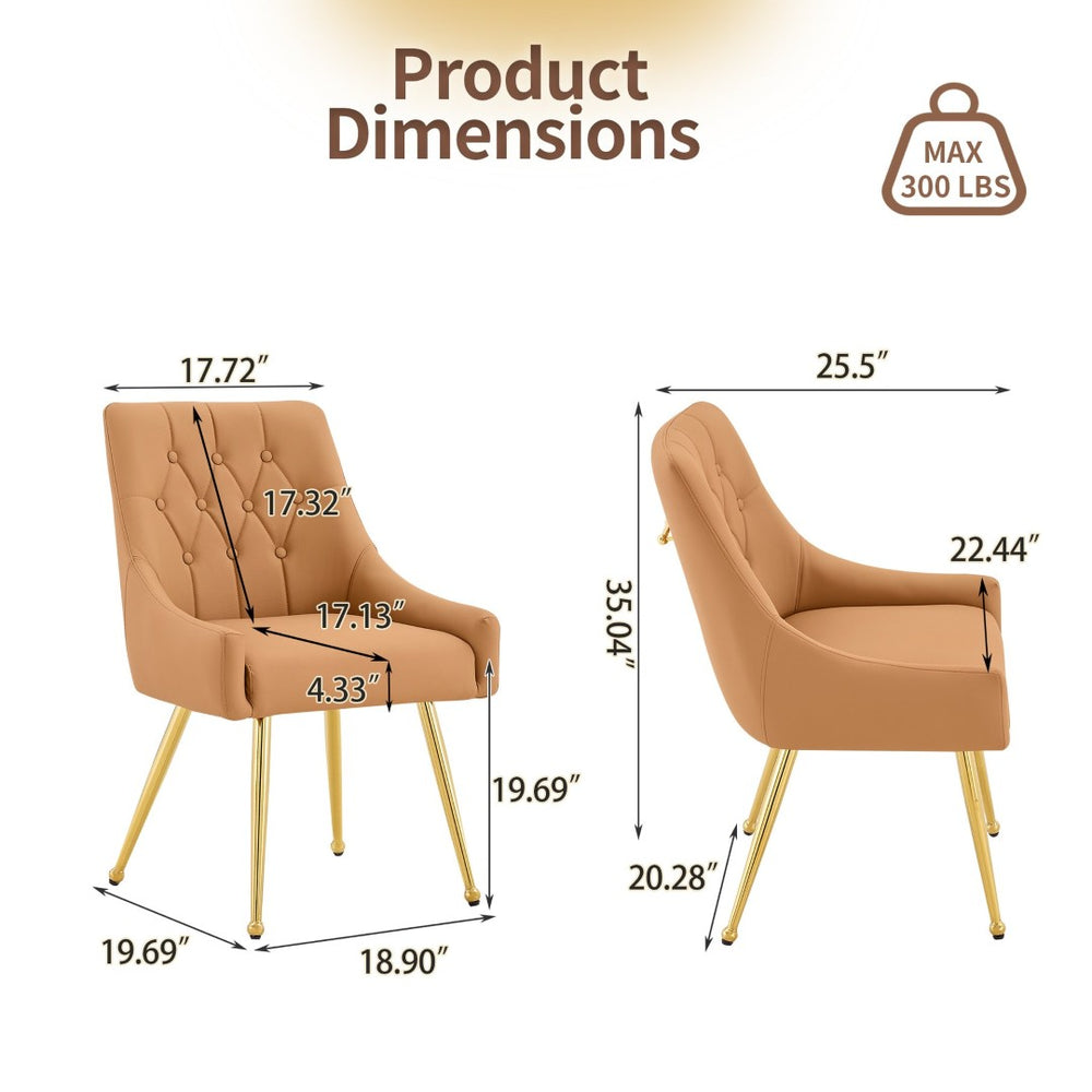 English Elm Leather Diamond Tufted Dining Chair Set with Gold Legs and Integrated Back Handle W3493P462035