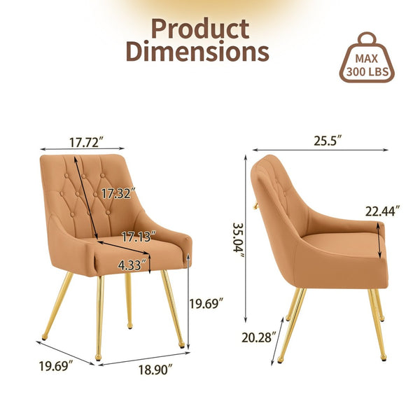 English Elm Leather Diamond Tufted Dining Chair Set with Gold Legs and Integrated Back Handle W3493P462035