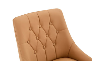 English Elm Leather Diamond Tufted Dining Chair Set with Gold Legs and Integrated Back Handle W3493P462035