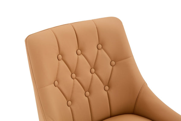 English Elm Leather Diamond Tufted Dining Chair Set with Gold Legs and Integrated Back Handle W3493P462035