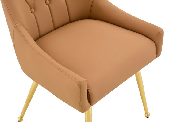 English Elm Leather Diamond Tufted Dining Chair Set with Gold Legs and Integrated Back Handle W3493P462035