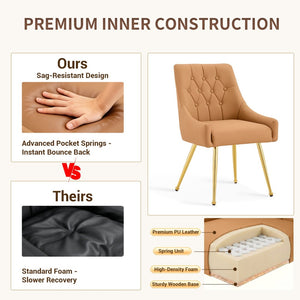 English Elm Leather Diamond Tufted Dining Chair Set with Gold Legs and Integrated Back Handle W3493P462035