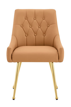 English Elm Leather Diamond Tufted Dining Chair Set with Gold Legs and Integrated Back Handle W3493P462035