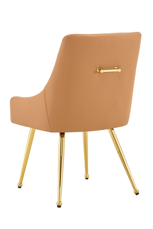 English Elm Leather Diamond Tufted Dining Chair Set with Gold Legs and Integrated Back Handle W3493P462035