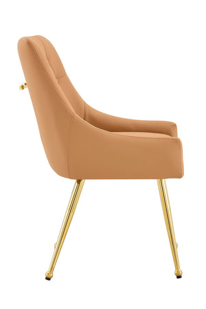 English Elm Leather Diamond Tufted Dining Chair Set with Gold Legs and Integrated Back Handle W3493P462035