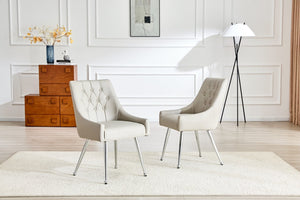 English Elm Leather Faux Upholstered Tufted Dining Chair Set with Gold Legs for Modern Interiors W3493P462036