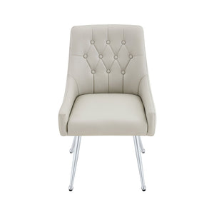 English Elm Leather Faux Upholstered Tufted Dining Chair Set with Gold Legs for Modern Interiors W3493P462036