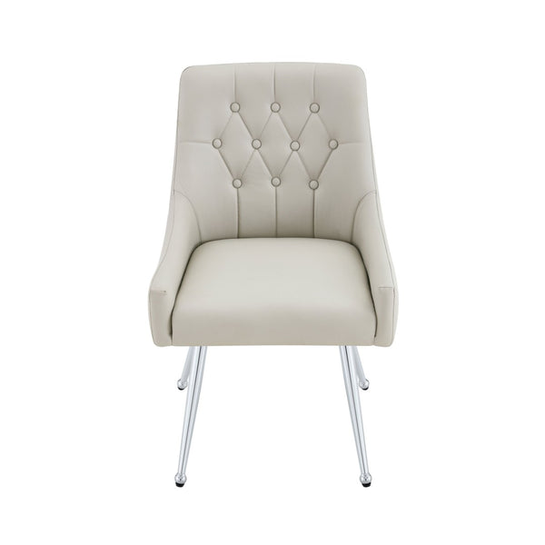 English Elm Leather Faux Upholstered Tufted Dining Chair Set with Gold Legs for Modern Interiors W3493P462036