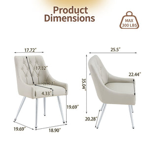 English Elm Leather Faux Upholstered Tufted Dining Chair Set with Gold Legs for Modern Interiors W3493P462036