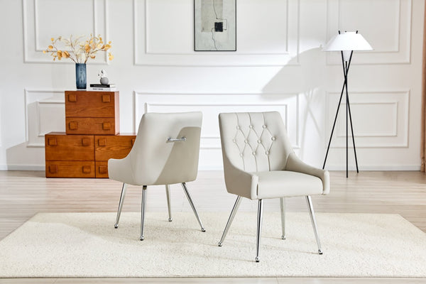 English Elm Leather Faux Upholstered Tufted Dining Chair Set with Gold Legs for Modern Interiors W3493P462036
