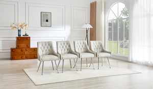 English Elm Leather Faux Upholstered Tufted Dining Chair Set with Gold Legs for Modern Interiors W3493P462036