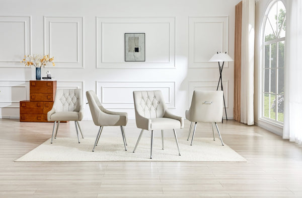 English Elm Leather Faux Upholstered Tufted Dining Chair Set with Gold Legs for Modern Interiors W3493P462036