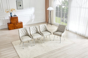 English Elm Leather Faux Upholstered Tufted Dining Chair Set with Gold Legs for Modern Interiors W3493P462036