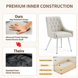 English Elm Leather Faux Upholstered Tufted Dining Chair Set with Gold Legs for Modern Interiors W3493P462036