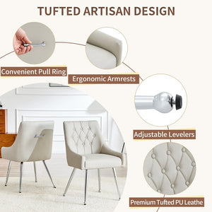 English Elm Leather Faux Upholstered Tufted Dining Chair Set with Gold Legs for Modern Interiors W3493P462036