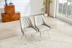 English Elm Leather Faux Upholstered Tufted Dining Chair Set with Gold Legs for Modern Interiors W3493P462036