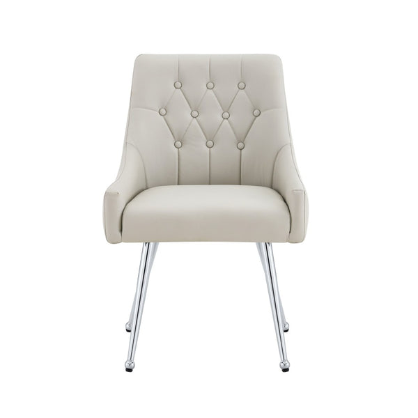English Elm Leather Faux Upholstered Tufted Dining Chair Set with Gold Legs for Modern Interiors W3493P462036