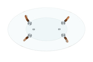 English Elm Modern Oval Two-tier Tempered Glass Coffee Table with Walnut Rubberwood Legs W3493S00022