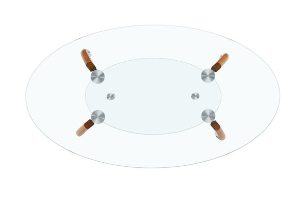 English Elm Modern Oval Two-tier Tempered Glass Coffee Table with Walnut Rubberwood Legs W3493S00022