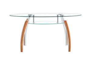 English Elm Modern Oval Two-tier Tempered Glass Coffee Table with Walnut Rubberwood Legs W3493S00022