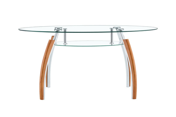 English Elm Modern Oval Two-tier Tempered Glass Coffee Table with Walnut Rubberwood Legs W3493S00022